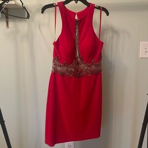 Red lace and beaded dress